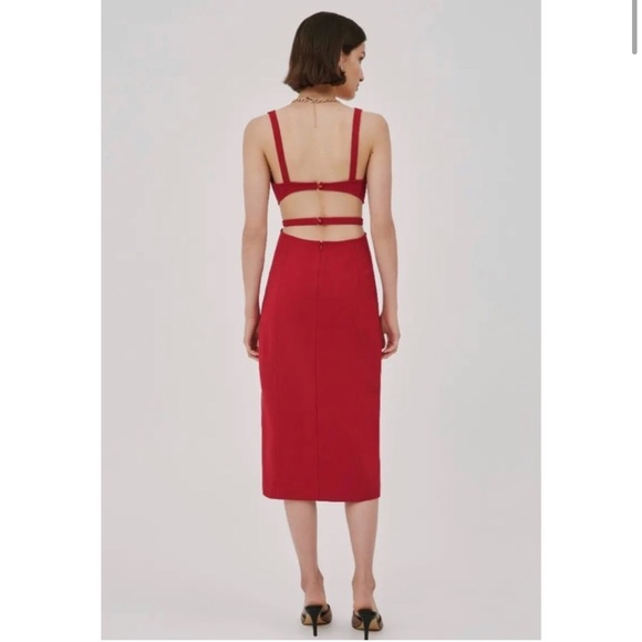 C/Meo Collective Clasped Midi Dark Red Dress size large Side Slit ex - Picture 5 of 9